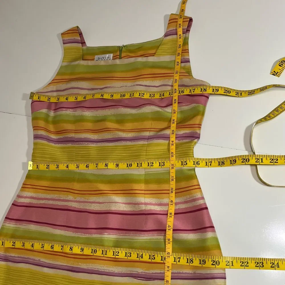 David Warren New York Vintage Silk Striped‎ Sheath Dress Sleeveless Pink Multi 8 - Picture 12 of 15